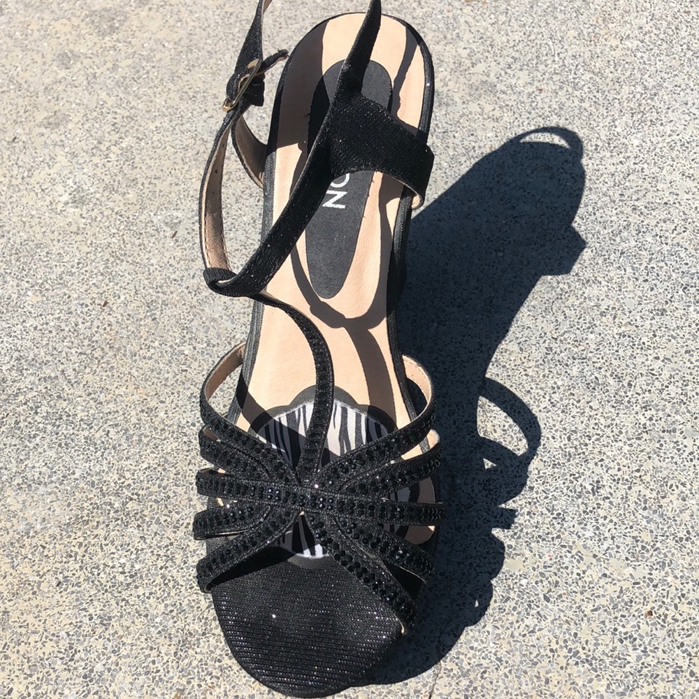 Black rhinestone platforms
